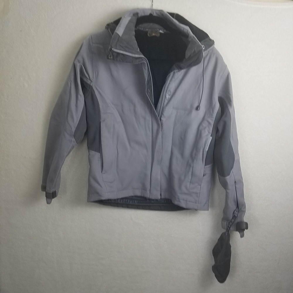 Salomon Women SP Gray Full Zip Hooded Ski Jacket Snowboard Winter Multipocket
